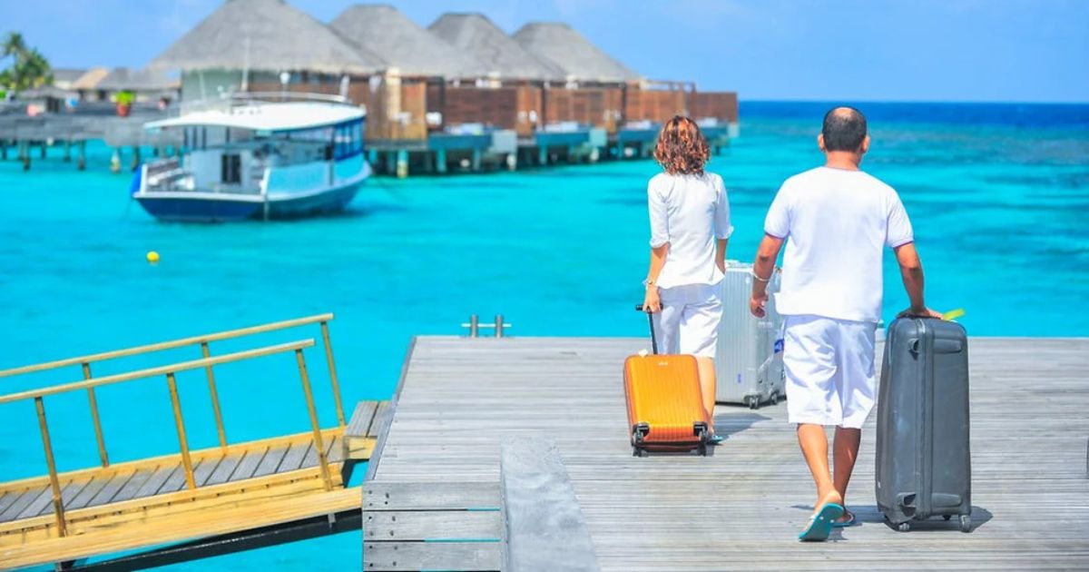 destination wedding guests arriving and checking in at an all-inclusive resort in Mexico