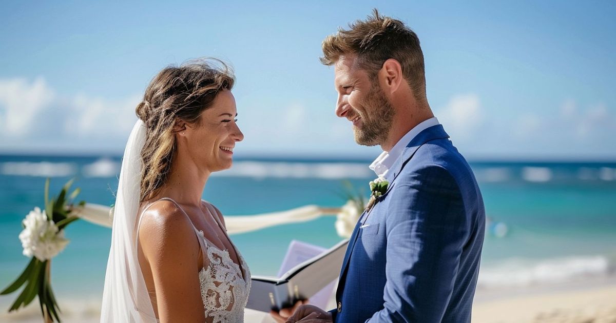 couple exchanging vows at a beachfront destination wedding in Punta Cana Dominican Republic