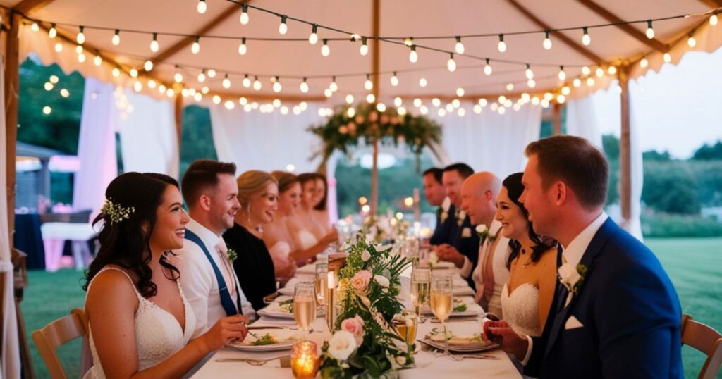 wedding guests celebrating at a private reception dinner at an all-inclusive resort in the Riviera Maya Mexico
