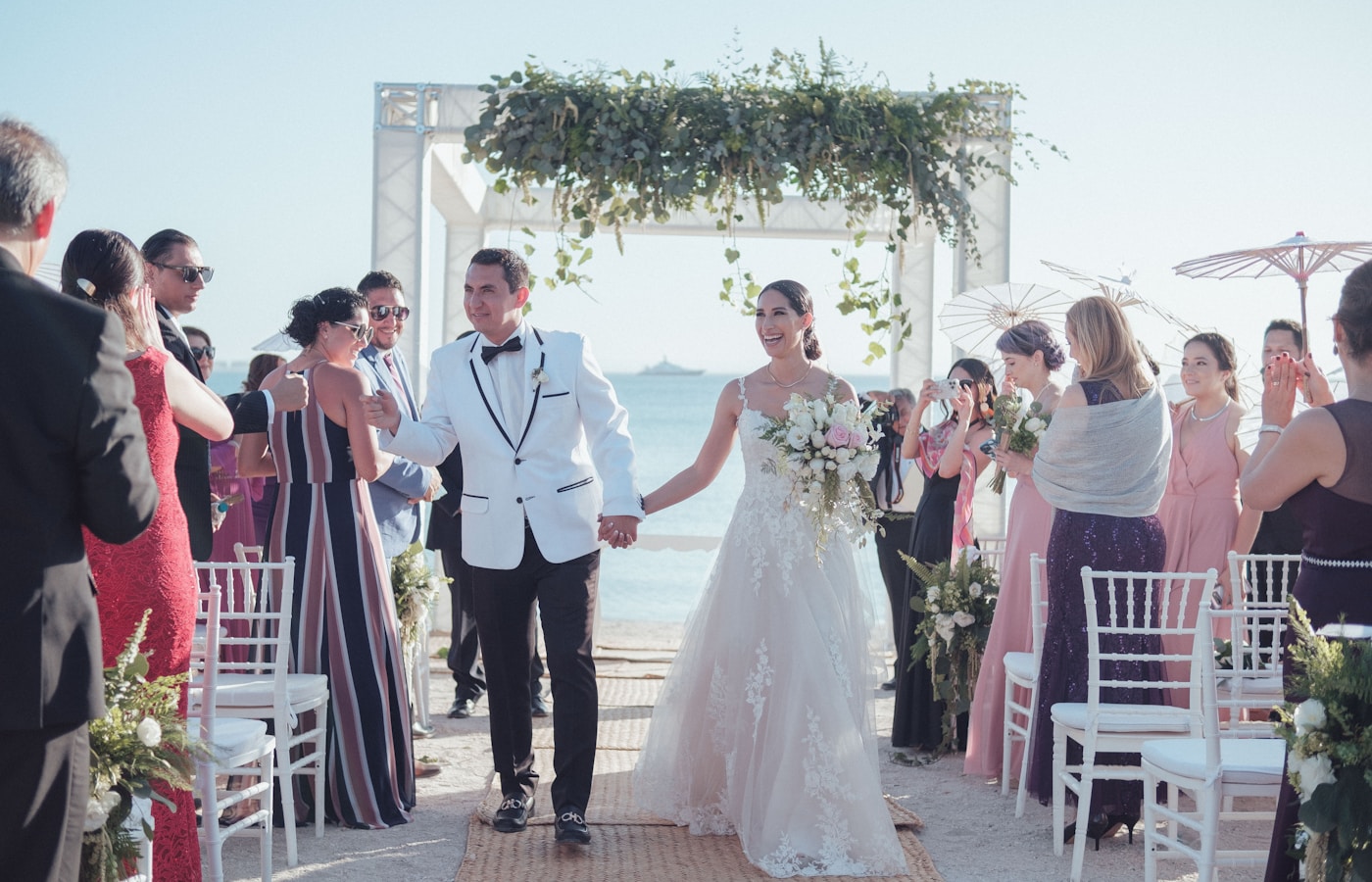 Symbolic wedding ceremony abroad beach setup