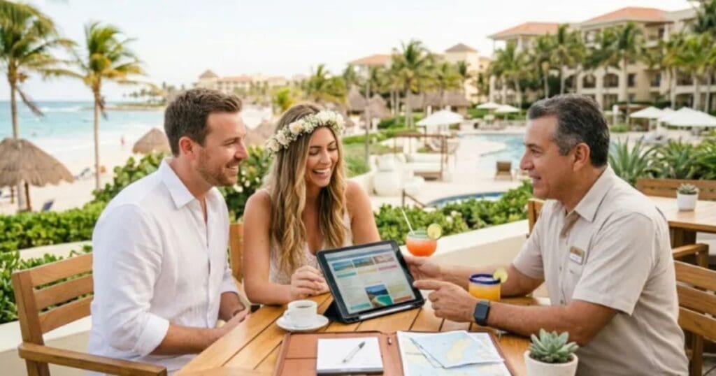 destination wedding travel agent coordinating guest bookings for a couple planning a Mexico destination wedding